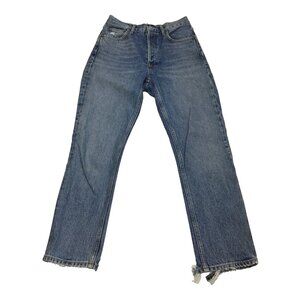 AGOLDE Light Wash RILEY Distressed Hem Button Fly 100% Organic Cotton Jeans